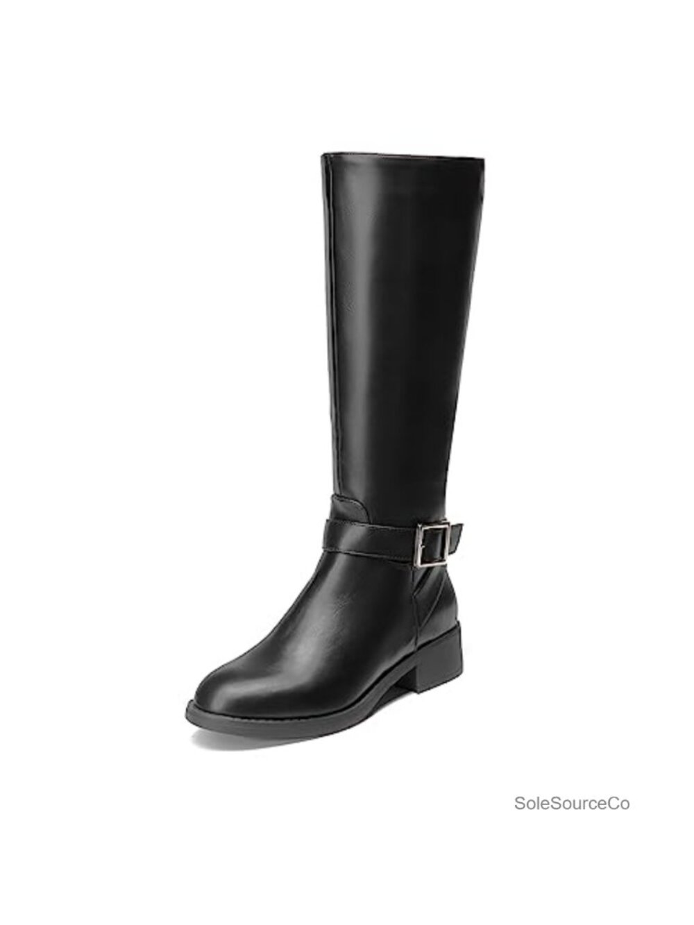 Women's Knee High Riding Boots Faux Leather Slip-On Low Heel